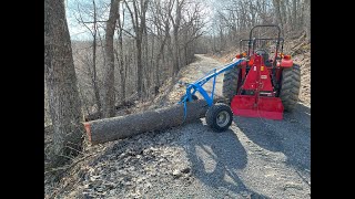 Harvesting cherry logs with a Logrite Fetching Arch amp a Wallenstein FX110 winch with a Kubota M6060 [upl. by Reiner]