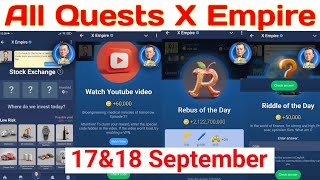 17amp18 September All Quests Code X Empire  Riddle Of The Day  Rebus Of The Day  YouTube Video Code [upl. by Yendahc208]