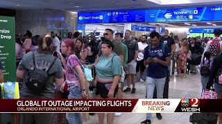 Long lines canceled flights at Central Florida airports after global technology outage [upl. by Dovev55]