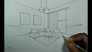 How To Draw a Simple Living Room in 2 Point Perspective Idea [upl. by Yziar216]