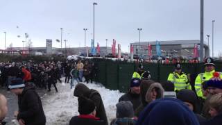 Epic snowball fight between Manchester City fans at Stoke away [upl. by Vanthe]