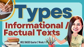 TYPES OF INFORMATIONAL OR FACTUAL TEXTS  ENGLISH Q2 W13 TypesofInformationaltextsgrade6 [upl. by Eninnaej]