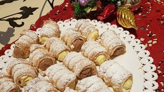 Cannoli di pasta sfoglia con crema leggera alla panna VELOCI DA FARE IN CASA E SUPER BUONISSIMI [upl. by Htaras]