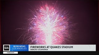 Fireworks light up sky over Rancho Cucamonga Quakes stadium for 4th of July [upl. by Ades]