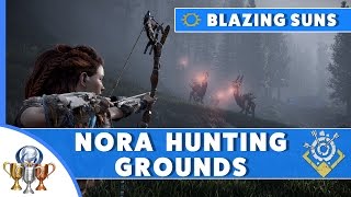 Horizon Zero Dawn Blazing Sun Trials Guide  Nora Hunting Grounds Parts Alone Logpile Blast Wire [upl. by Vogeley]