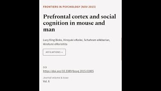 Prefrontal cortex and social cognition in mouse and man  RTCLTV [upl. by Sankey]