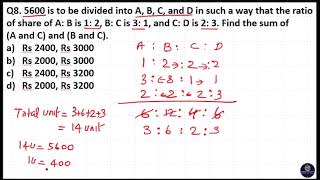 5600 is to be divided into A B C and D in such a way that the ratio of share of A B is 1 2 B C i [upl. by Aitnas551]