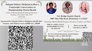 Community conversation on destigmatizing mental health is Saturday at Richmond church [upl. by Anbul]