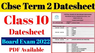 CBSE Term 2 Datesheet Released  Class 10 Term 2 Datesheet 10th Class Datesheet Term 2 Board Exam [upl. by Atok332]