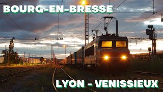 Voyage en cabine de BOURGENBRESSE à LYONVENISSIEUX à bord dune BB 22200 à 120kmh [upl. by Mehalek]