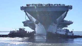 USS Gerald R Ford CVN 78 departs the shipyard [upl. by Utimer]