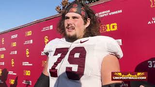 USC center Jonah Monheim discusses progress of Trojans offensive line [upl. by Sheepshanks]