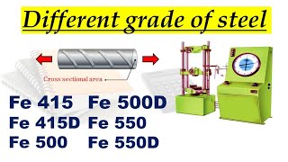 Grade of Steel bar  FE 415DFE 415FE 500FE 500D  Yield StrengthTensile StrengthElongation [upl. by Cliffes]