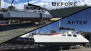 DIY Sailing Catamaran Transformation  Boat Makeover  PolishAntifoul Sailing Popao Ep7 [upl. by Gershon]