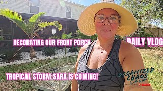 Tropical Storm Sara is coming  Decorating our front porch for Christmas [upl. by Enelyad]