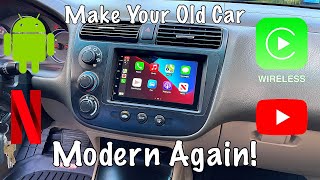 Wireless CarPlay Stereo for Any Old Car 250  Honda Civic 20012005 Install [upl. by Ivory]