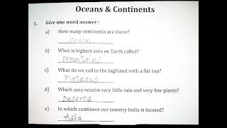 Oceans And Continents  Class  3  Ch  3  Worksheet  Give One Word  SST Book TREK 👍 [upl. by Scopp]