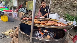 逛台湾苗栗县大山脚下豆腐街，特色原住民龙眼树烤山猪。 [upl. by Ottinger]