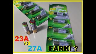 ALKALİNE 12 VOLT 23A ve 27A ARASINDA Kİ FARK NEDİR  UZUN ÖMÜR GARAJ KEPENK KUMANDA PİLİ BATTERY [upl. by Ellerehc]