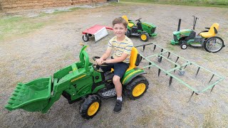 Using kids tractors to plow dirt and cut hay compilation  Tractors for kids [upl. by Eilrebma]