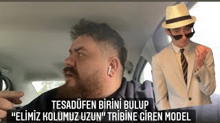 Tesadüfen birini bulup “elimiz kolumuz uzun” tribine giren model [upl. by Itoc541]