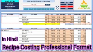 RECIPE COSTING PROFESSIONAL FORMAT in Hindi  lifelong use  Unlimeted Recipe [upl. by Iam]