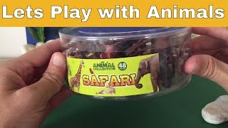 Play Time for Kids  48 Safari Animal Toys Bucket Full of Animals Lions Tigers Zebras Hippo etc [upl. by Gilleod]