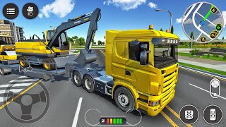 Transporting Heavy Excavator to Construction Site  Long Trailer Truck Driving  Android Gameplay [upl. by Cello]