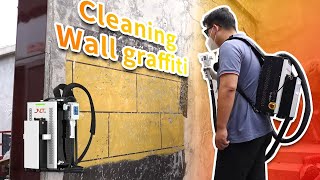 100W Battery Backpack Laser Cleaner  Cleaning Paint Graffiti on Walls [upl. by Minnie]