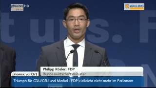 Wahlergebnis der FDP Reaktionen von Brüderle und Rösler am 22092013 [upl. by Anerb]