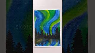 Northern Lights💚💙  Sky watercolor art easy shorts [upl. by Kelam677]