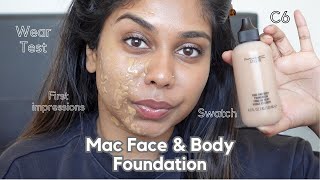 MAC FACE AND BODY FOUNDATION IN C6  swatches and wear test [upl. by Cullen]