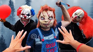 SCARY MOVIE Vs PARKOUR POV ESCAPE CHUCKY  KILLER CLOWN  In Abandoned Building  HALLOWEEN FILM [upl. by Leonanie]