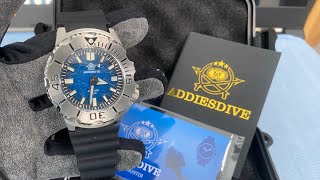 Addiesdive AD2047 Blue Crackle Monster  Seiko NH35 automatic movement 200m Divers £77 watch [upl. by Jandel]