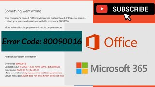 Microsoft office 365 Error code80090016 Errorcode80090016 [upl. by Erdne18]