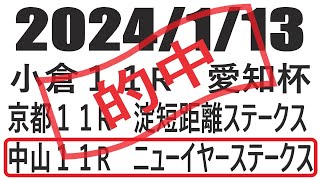 【競馬予想】２０２４年１月１３日小倉１１R愛知杯 京都１１R淀短距離ステークス 中山１１Rニューイヤーステークスの予想と買い目 [upl. by Ocicnarf]