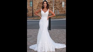 HEBEOS  TrumpetMermaid Tulle Vneck Sleeveless Applique SweepBrush Train Wedding Dresses [upl. by Bittner]