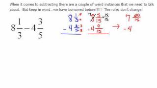 Subtraction of Fractions Including Borrowing [upl. by Elleiand]