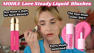 NEW Moira Love Steady Liquid Blushes  Trying on ALL 12 shades and comparing them to Rare Beauty [upl. by Rayham443]