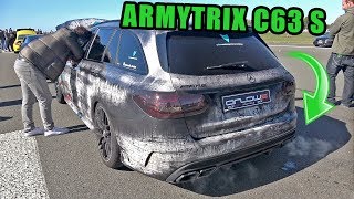 Mercedes C63 S AMG Estate w ARMYTRIX Catless Downpipes  REVS DRAG RACE [upl. by Paddie744]