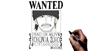 How To Draw Zoro Wanted Poster  Step By Step  One Piece [upl. by Paapanen569]