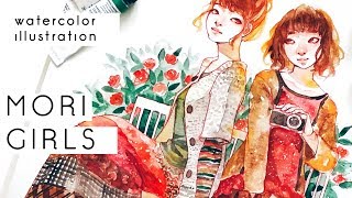 MORI GIRLS  Watercolor illustration [upl. by Kiran]