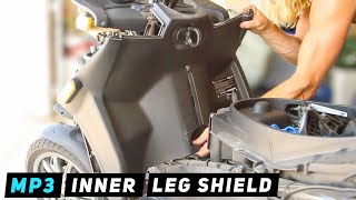 Piaggio MP3  Inner Front Leg Shield Removal  Mitchs Scooter Stuff [upl. by Hannavahs]