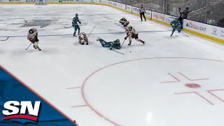 Timo Meier Gets Taken Down Gets Back Up To Fire Home Power Play Goal [upl. by Llerrem]