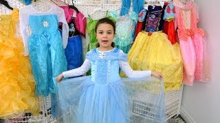 Disney Princess Dress Up amp Makeover With Princess Belle Cinderella Jasmine Costume [upl. by Yarg]