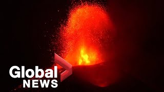 La Palma volcano stages spectacular night show after erupting for nearly 50 days [upl. by Geminian]