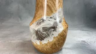 White quartz  Woodturning epoxy and burl hollow form vase with alumilite amazing clear plus review [upl. by Gerita]