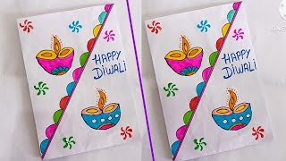 Easyamp Beautiful white paper Diwali card making ideas😘Diwali greeting cardhandmade diwali card 2024 [upl. by Entruoc]