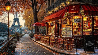 Paris Winter Jazz Music ❄️ Cozy Balcony Coffee Shop Ambience with Smooth Jazz and Falling Snow [upl. by Asilam]