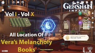 GENSHIN IMPACT  All Location Of Veras Melancholy BooksVolume IX and get Eternal Youth Achivement [upl. by Nij]